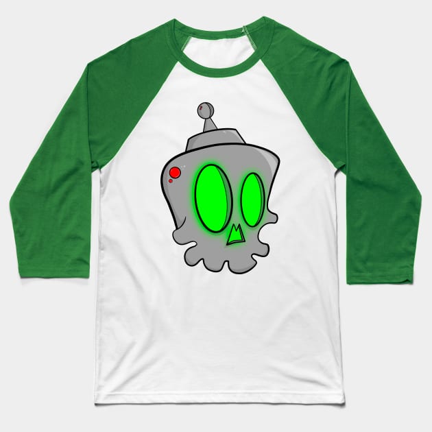 Glowing Robot Skull Baseball T-Shirt by Skitz0j0e